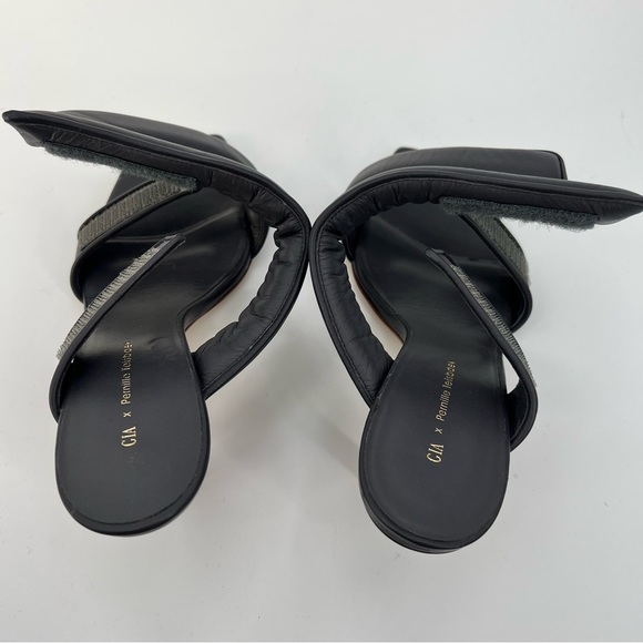 New GIA Borghini Pernille Teisbaek Black Perni Leather 2 Straps Slide Heel 10 - Picture 11 of 13